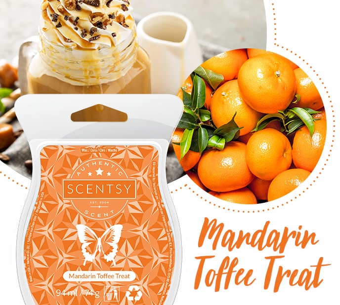The next Seasonal Scentsation is Mandarin Toffee Treat!