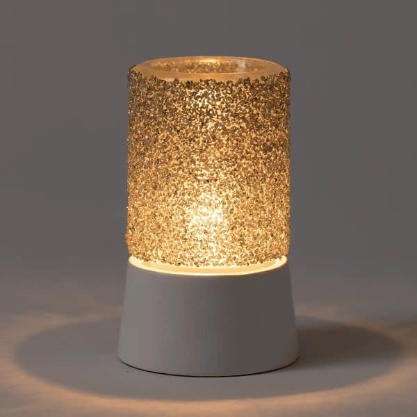 Glitter Silver Mini Warmer with Tabletop Base Dark Setting Glitter Silver Mini Warmer with Tabletop Base Dark Setting