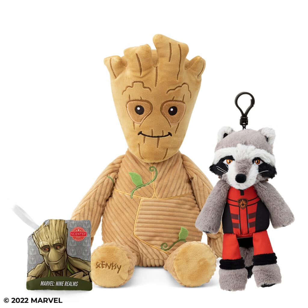 Groot – Scentsy Buddy + Marvel: Nine Realms – Scent Pak + free Rocket – Scentsy Buddy Clip