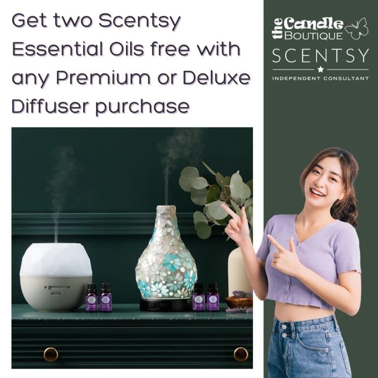 Get two Scentsy Essential Oils free with any Premium or Deluxe Diffuser purchase