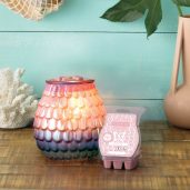 Rainbow Lagoon Scentsy Warmer (August Warmer of the Month) With Pink Leather Wax Bar