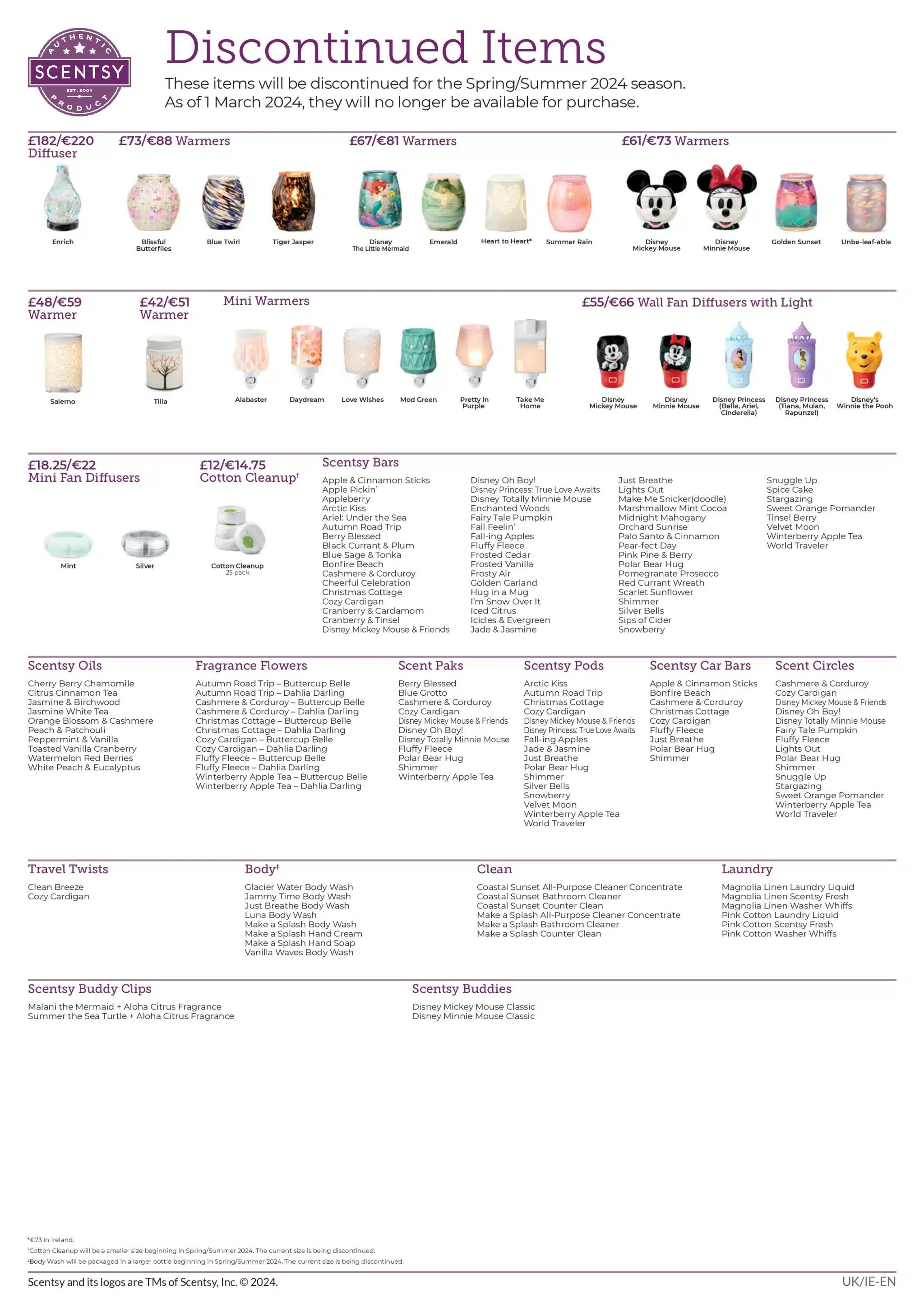 Scentsy UK & Europe Discontinued List - For Spring Summer 2024
