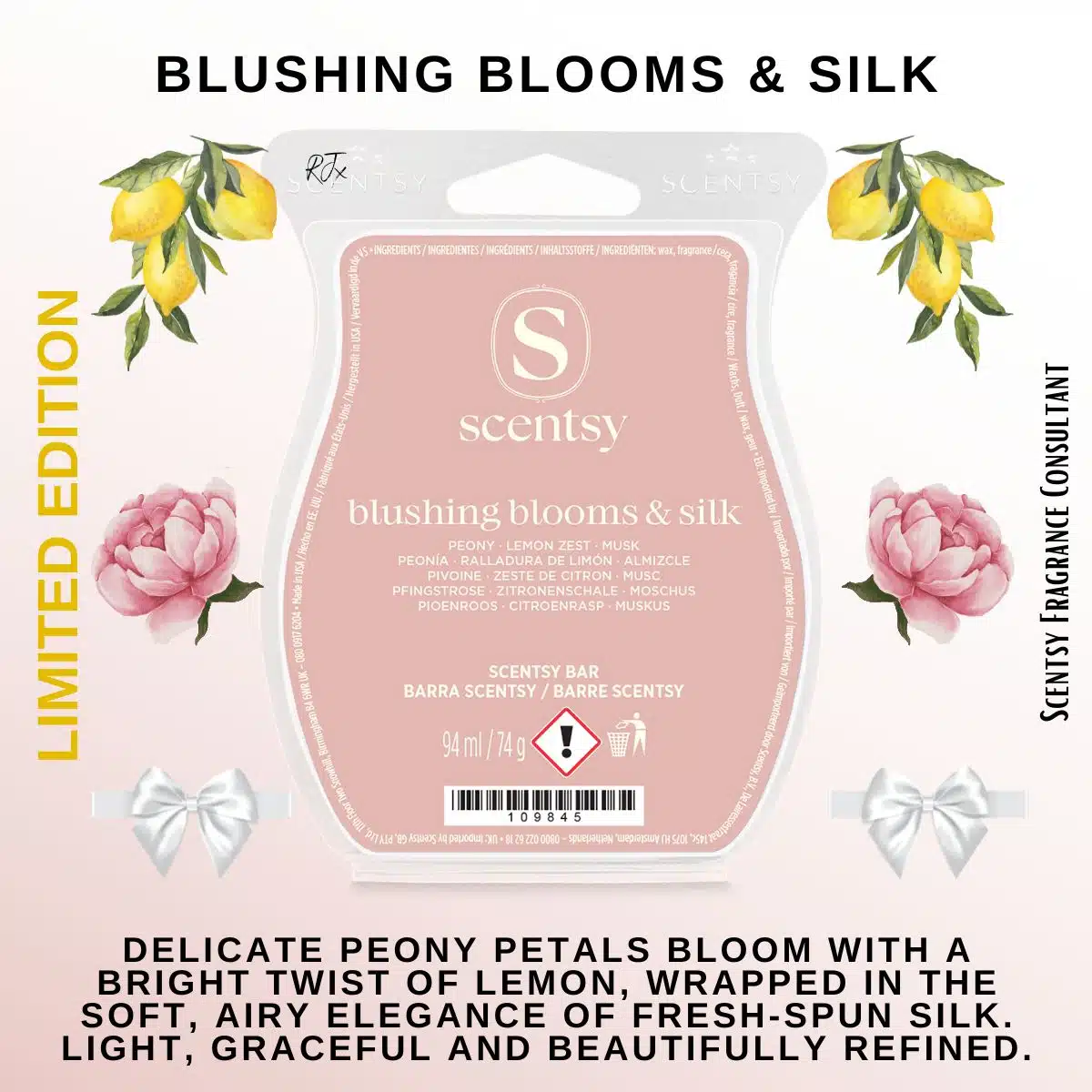Blushing Blooms & Silk Scentsy Wax Bar Blushing Blooms & Silk Scentsy Wax Bar