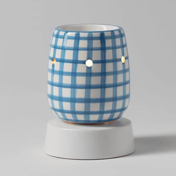 Cottage Gingham – Blue Mini Scentsy Warmer with Tabletop Base