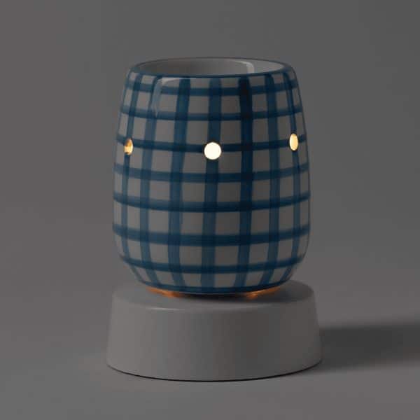 Cottage Gingham – Blue Mini Scentsy Warmer with Tabletop Base Dark Setting Cottage Gingham – Blue Mini Scentsy Warmer with Tabletop Base