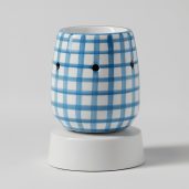 Cottage Gingham – Blue Mini Scentsy Warmer with Tabletop Base Switched Off