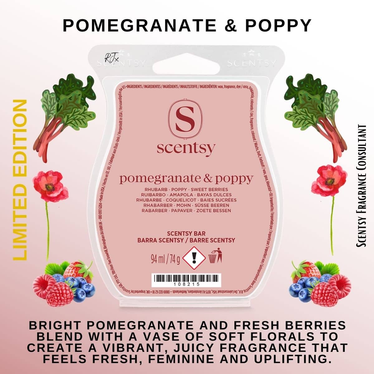 Pomegranate & Poppy Scentsy Wax Bar Pomegranate & Poppy Scentsy Wax Bar