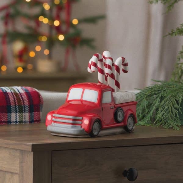 Red Retro Truck Warmer with Candy Cane Topper